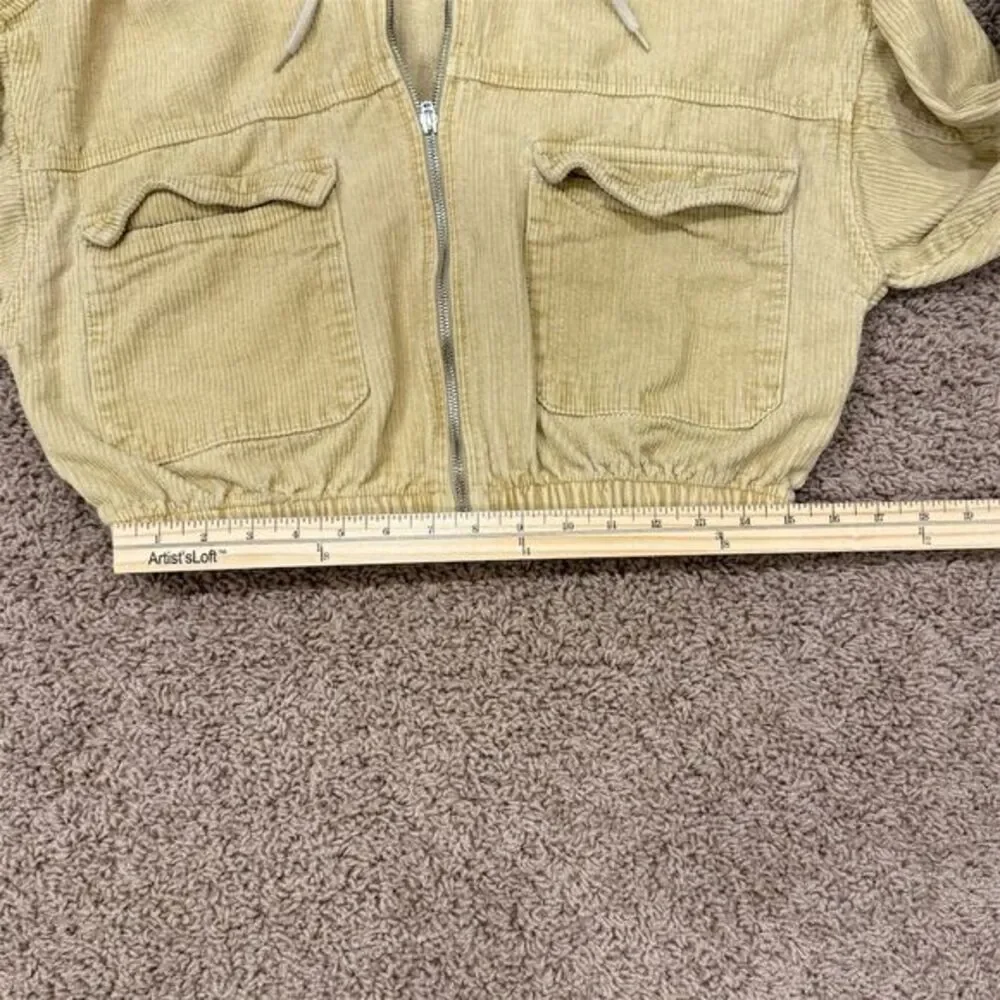 BDG Urban Outfitters Corduroy Cropped Zip Hoodie Jacket Tan M Retro Streetwear